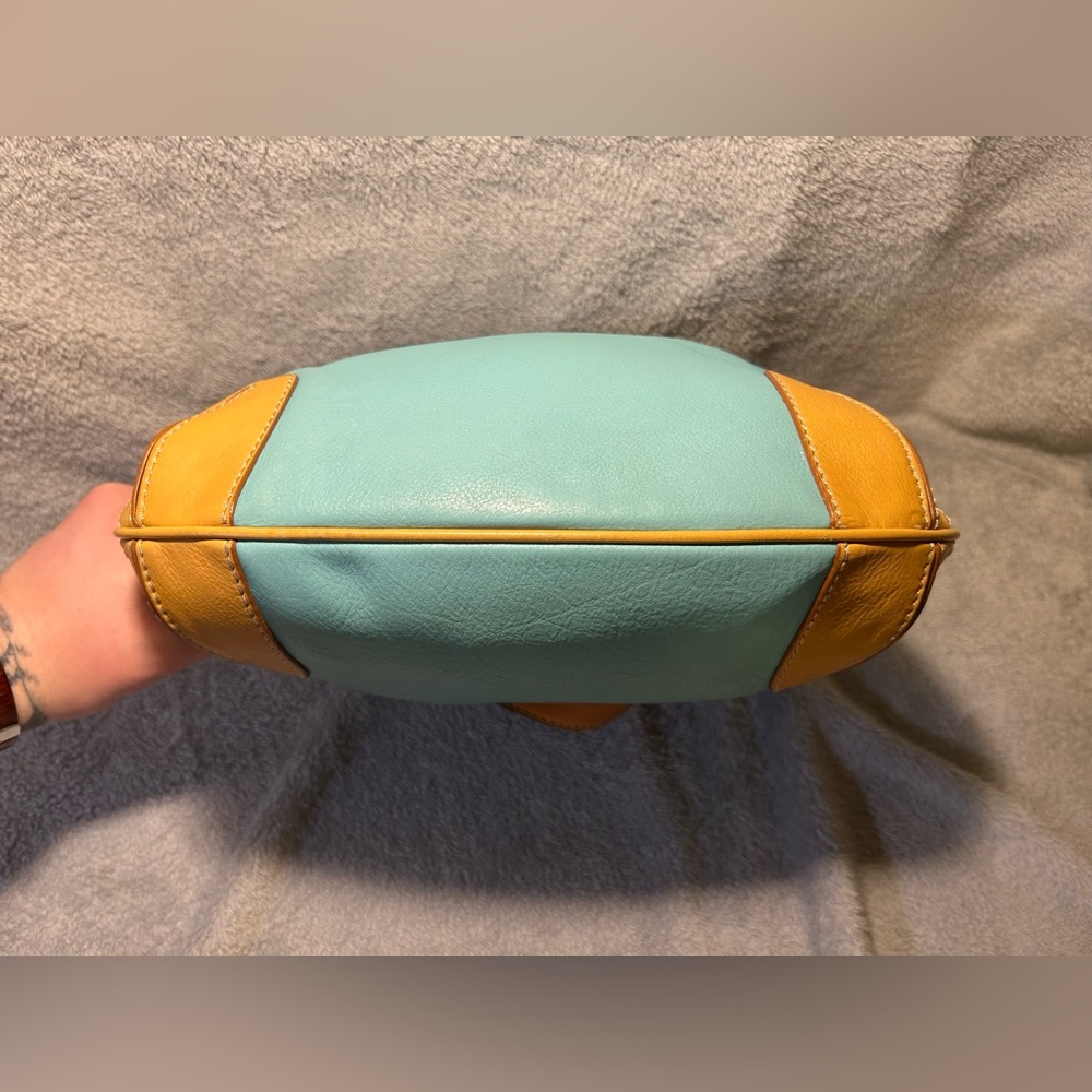 Michael Kors Griffin Drawstring Hobo Turquoise & Tan Leather - Picture 9 of 10